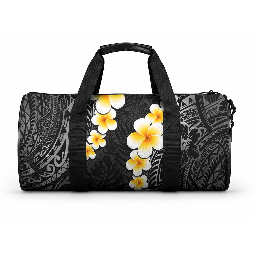 Black Tropical Plumeria With Galaxy Polynesian Art Duffle Bag