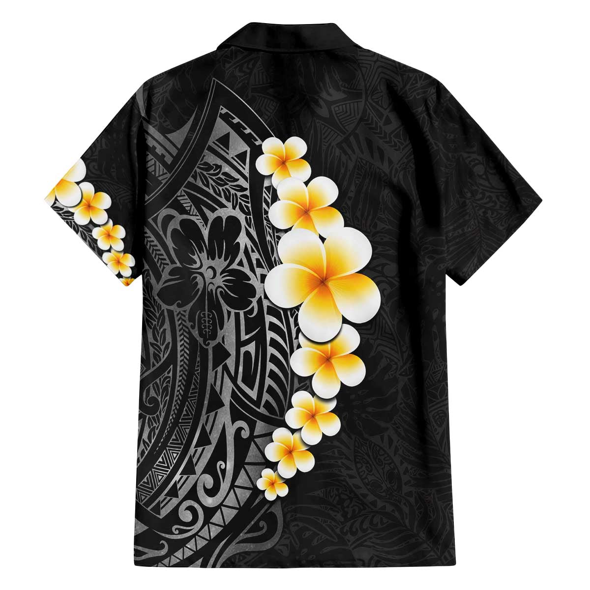 Black Tropical Plumeria With Galaxy Polynesian Art Family Matching Off The Shoulder Long Sleeve Dress and Hawaiian Shirt LT14 - Polynesian Pride