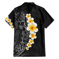 Black Tropical Plumeria With Galaxy Polynesian Art Family Matching Off The Shoulder Long Sleeve Dress and Hawaiian Shirt LT14 - Polynesian Pride