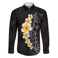 Black Tropical Plumeria With Galaxy Polynesian Art Family Matching Off Shoulder Short Dress and Hawaiian Shirt LT14 Dad's Shirt - Long Sleeve Black - Polynesian Pride