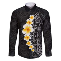 Black Tropical Plumeria With Galaxy Polynesian Art Family Matching Tank Maxi Dress and Hawaiian Shirt LT14 Dad's Shirt - Long Sleeve Black - Polynesian Pride