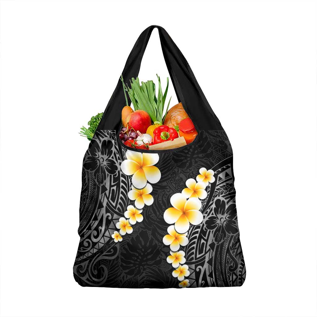 Black Tropical Plumeria With Galaxy Polynesian Art Grocery Bag LT14 1-pack One Size Black - Polynesian Pride