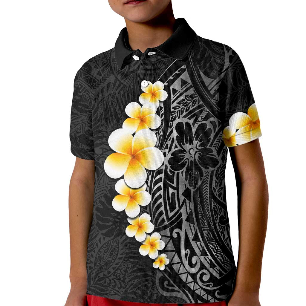 Black Tropical Plumeria With Galaxy Polynesian Art Kid Polo Shirt