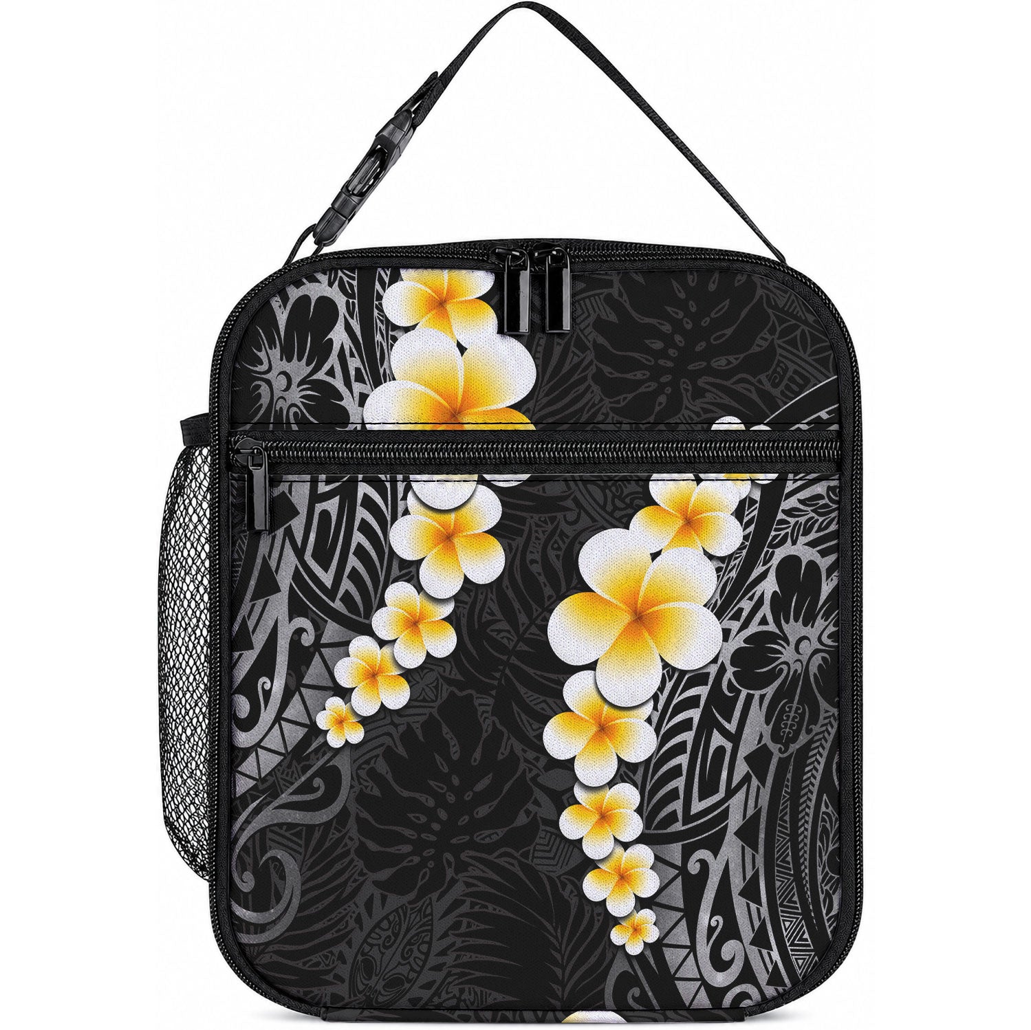 Black Tropical Plumeria With Galaxy Polynesian Art Lunch Bag LT14 10.2 × 8.3 × 4.3 inch Black - Polynesian Pride