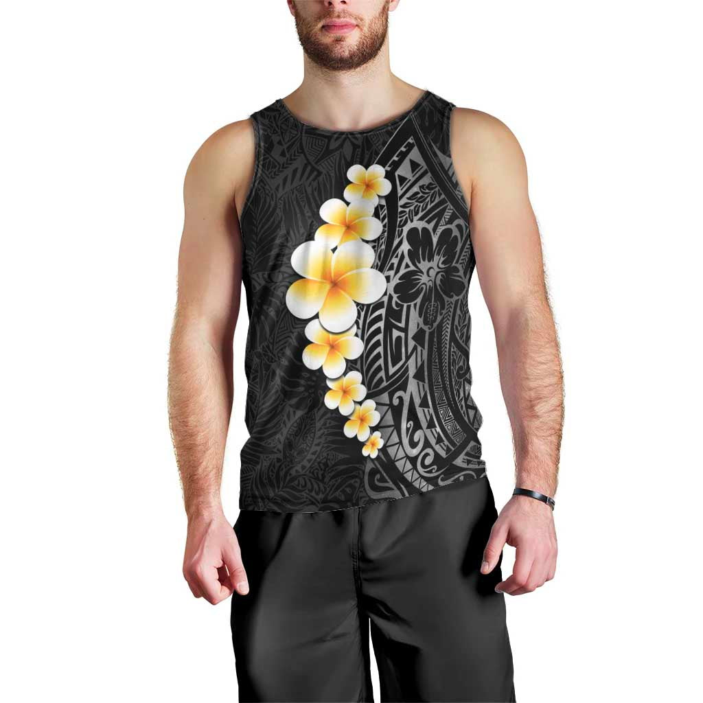 Black Tropical Plumeria With Galaxy Polynesian Art Men Tank Top
