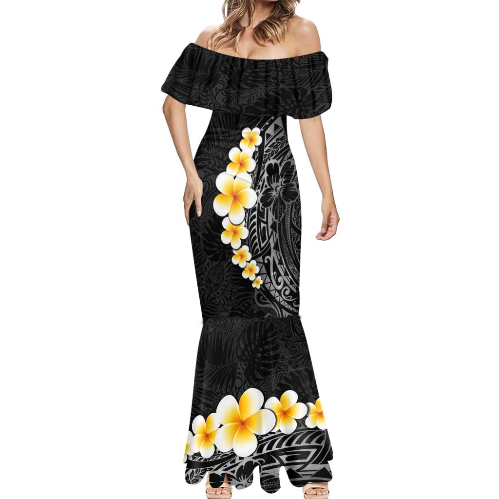 Black Tropical Plumeria With Galaxy Polynesian Art Mermaid Dress LT14 - Polynesian Pride