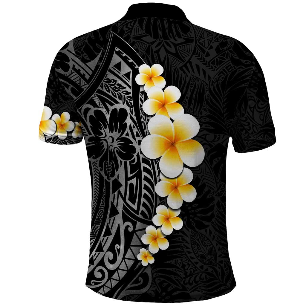Black Tropical Plumeria With Galaxy Polynesian Art Polo Shirt
