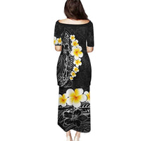 Black Tropical Plumeria With Galaxy Polynesian Art Puletasi