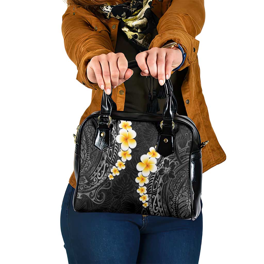 Black Tropical Plumeria With Galaxy Polynesian Art Shoulder Handbag LT14 One Size Black - Polynesian Pride