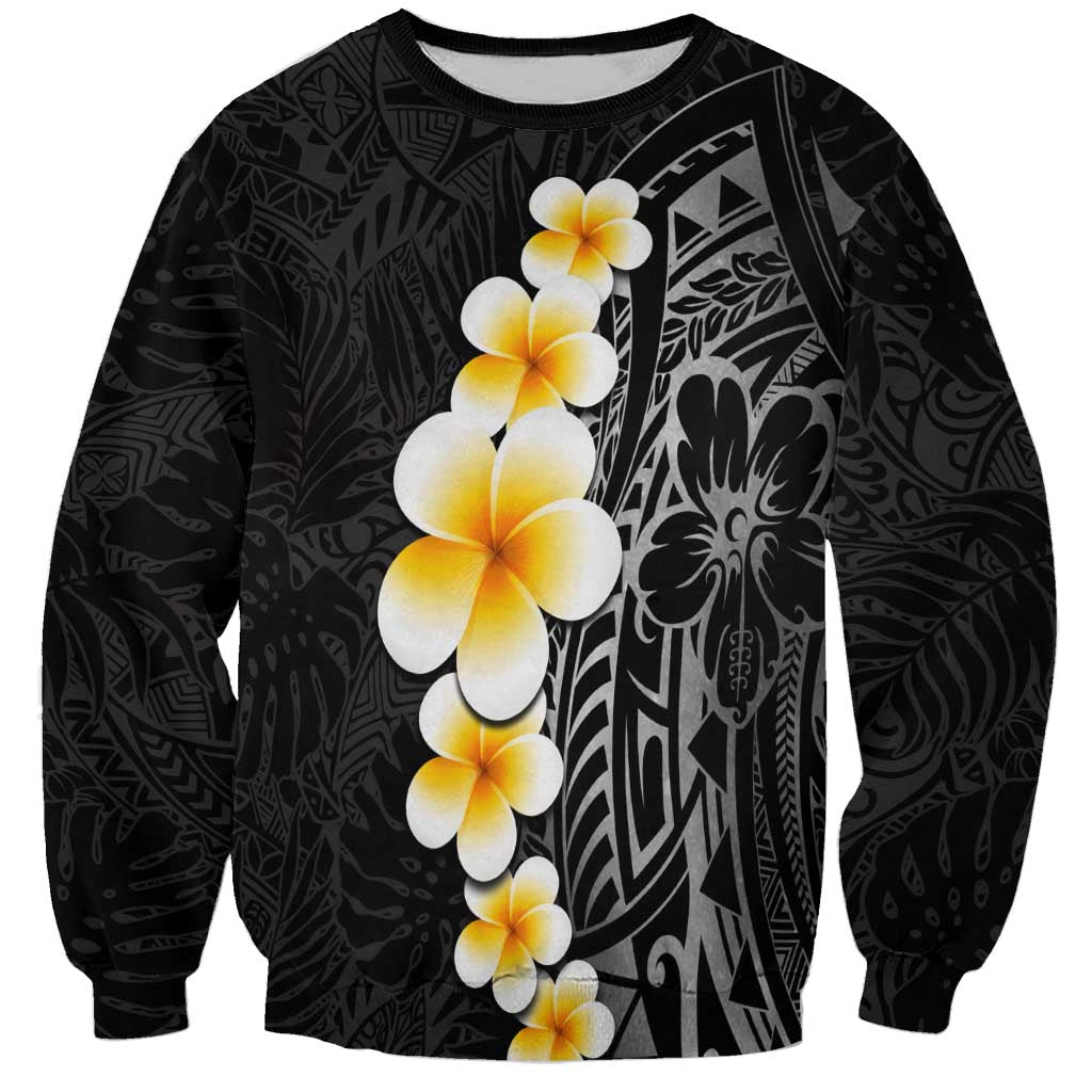 Black Tropical Plumeria With Galaxy Polynesian Art Sweatshirt LT14 Unisex Black - Polynesian Pride