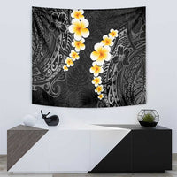 Black Tropical Plumeria With Galaxy Polynesian Art Tapestry