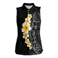 Black Tropical Plumeria With Galaxy Polynesian Art Women Sleeveless Polo Shirt