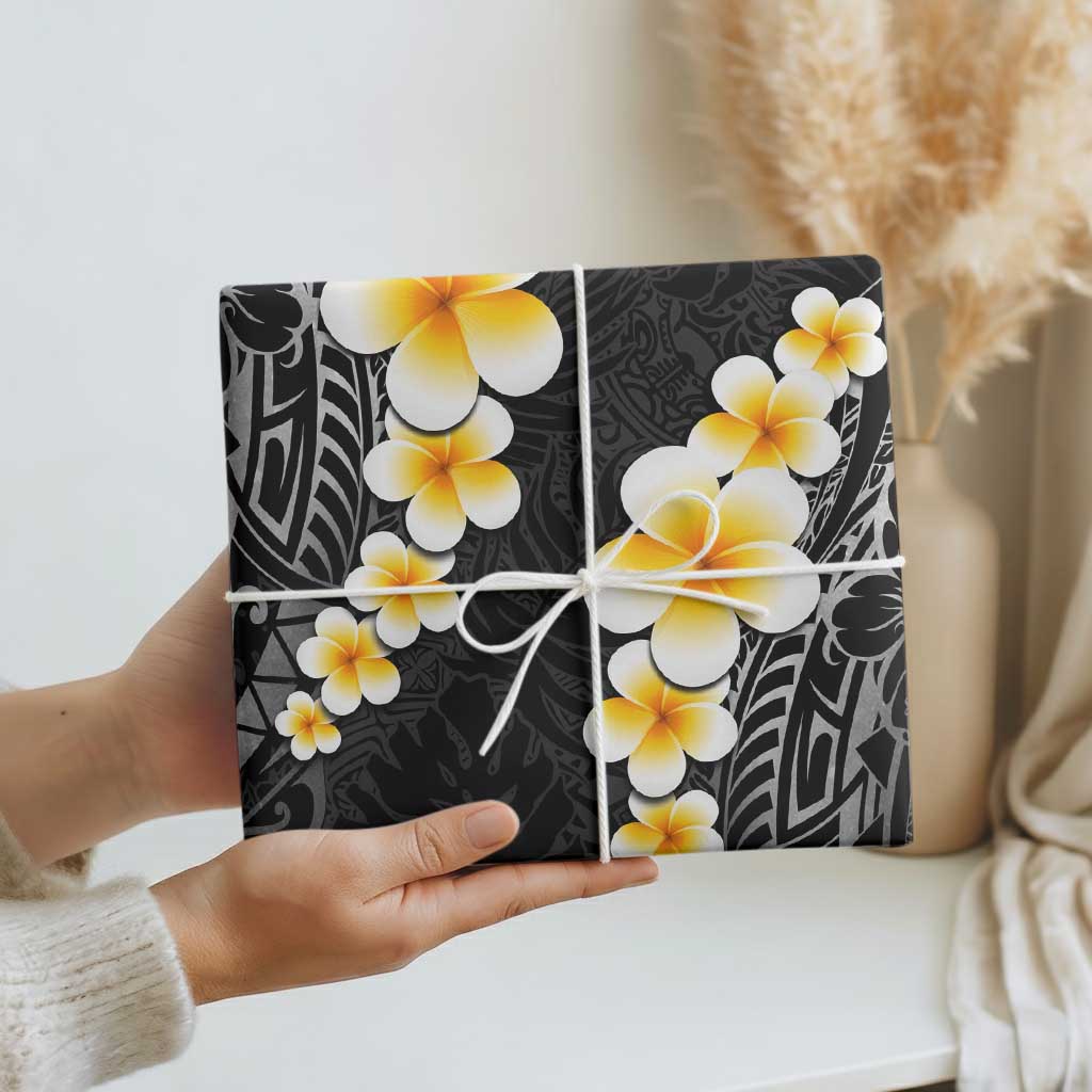 Black Polynesia Wrapping Paper Plumeria Tropical Leaves With Galaxy Polynesian Art