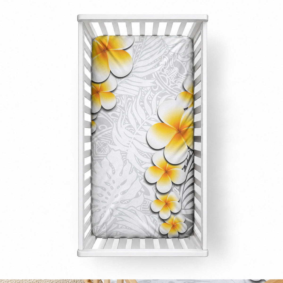 White Tropical Plumeria With Galaxy Polynesian Art Baby Bed Cover