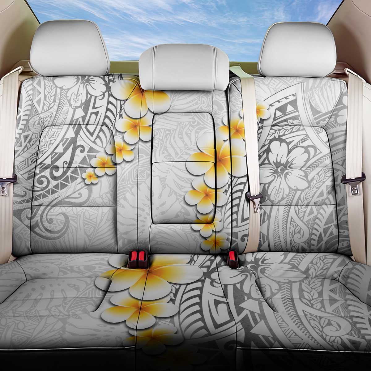 White Tropical Plumeria With Galaxy Polynesian Art Back Car Seat Cover LT14 One Size White - Polynesian Pride