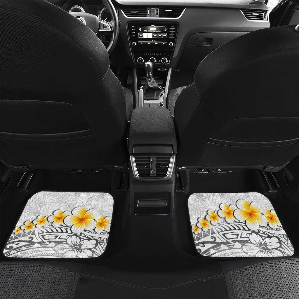 White Tropical Plumeria With Galaxy Polynesian Art Car Mats