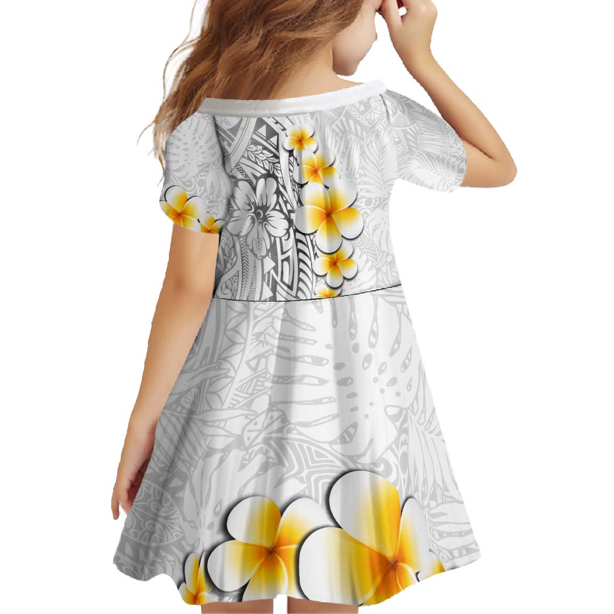 White Tropical Plumeria With Galaxy Polynesian Art Family Matching Off The Shoulder Long Sleeve Dress and Hawaiian Shirt LT14 - Polynesian Pride