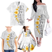 White Tropical Plumeria With Galaxy Polynesian Art Family Matching Off The Shoulder Long Sleeve Dress and Hawaiian Shirt LT14 - Polynesian Pride