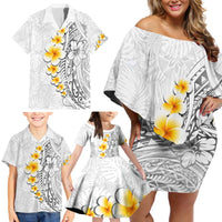 White Tropical Plumeria With Galaxy Polynesian Art Family Matching Off Shoulder Short Dress and Hawaiian Shirt LT14 - Polynesian Pride