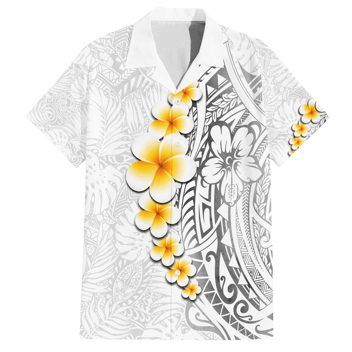 White Tropical Plumeria With Galaxy Polynesian Art Family Matching Off Shoulder Short Dress and Hawaiian Shirt LT14 Dad's Shirt - Short Sleeve White - Polynesian Pride