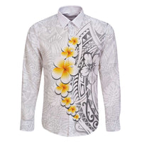 White Tropical Plumeria With Galaxy Polynesian Art Family Matching Off Shoulder Short Dress and Hawaiian Shirt LT14 Dad's Shirt - Long Sleeve White - Polynesian Pride