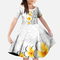 White Tropical Plumeria With Galaxy Polynesian Art Family Matching Tank Maxi Dress and Hawaiian Shirt LT14 Daughter's Dress White - Polynesian Pride