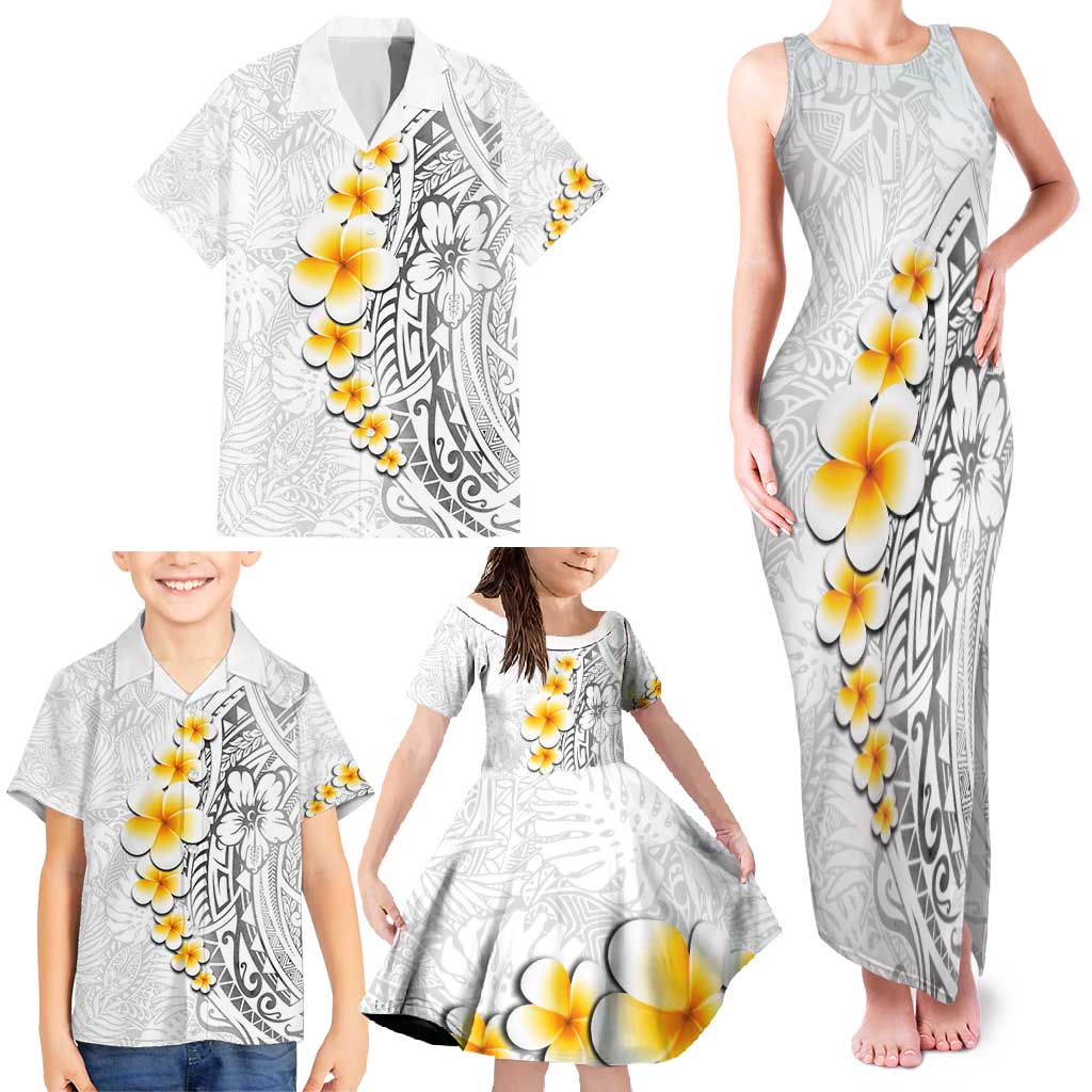 White Tropical Plumeria With Galaxy Polynesian Art Family Matching Tank Maxi Dress and Hawaiian Shirt LT14 - Polynesian Pride