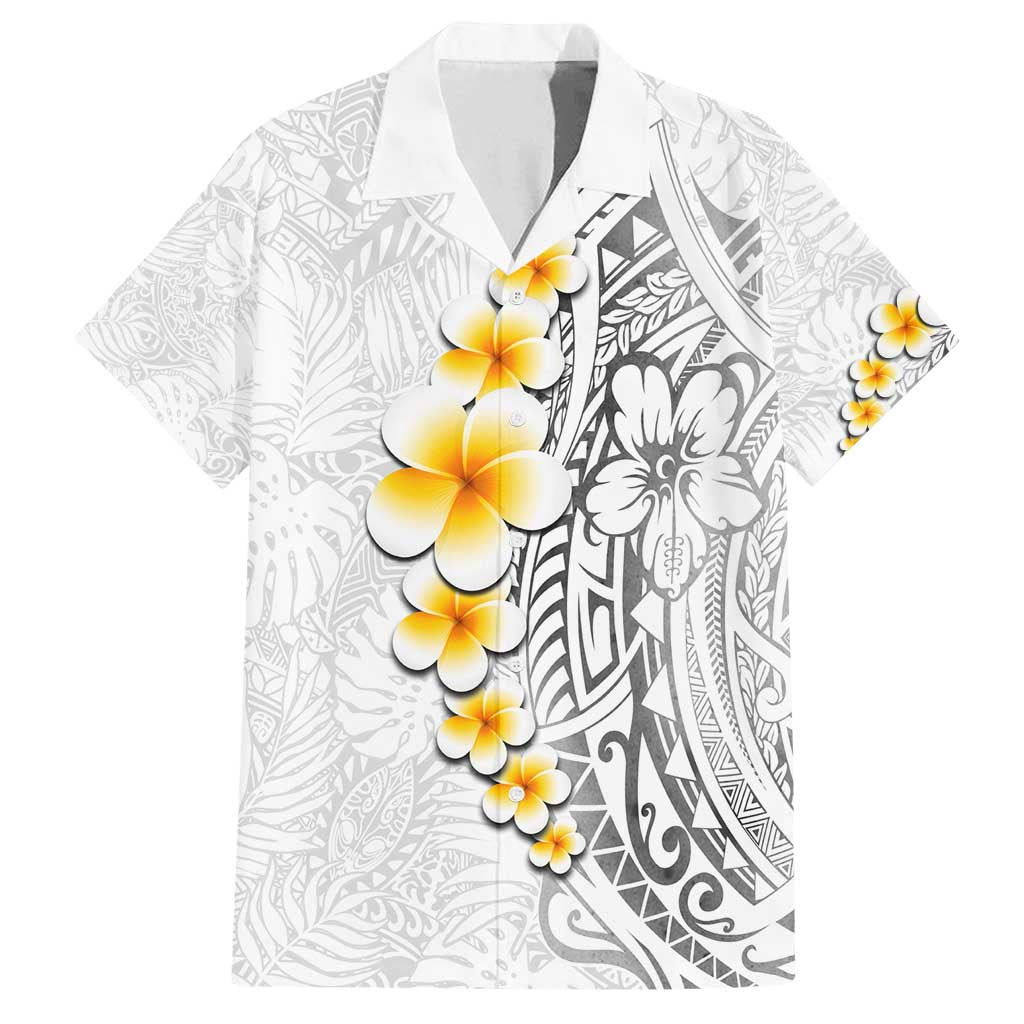 White Tropical Plumeria With Galaxy Polynesian Art Family Matching Tank Maxi Dress and Hawaiian Shirt LT14 Dad's Shirt - Short Sleeve White - Polynesian Pride