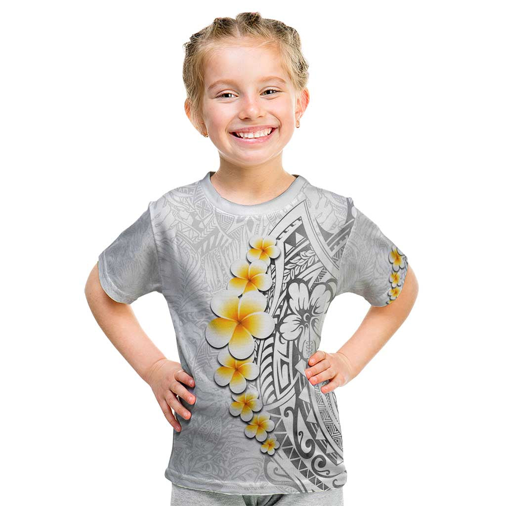 White Tropical Plumeria With Galaxy Polynesian Art Kid T Shirt