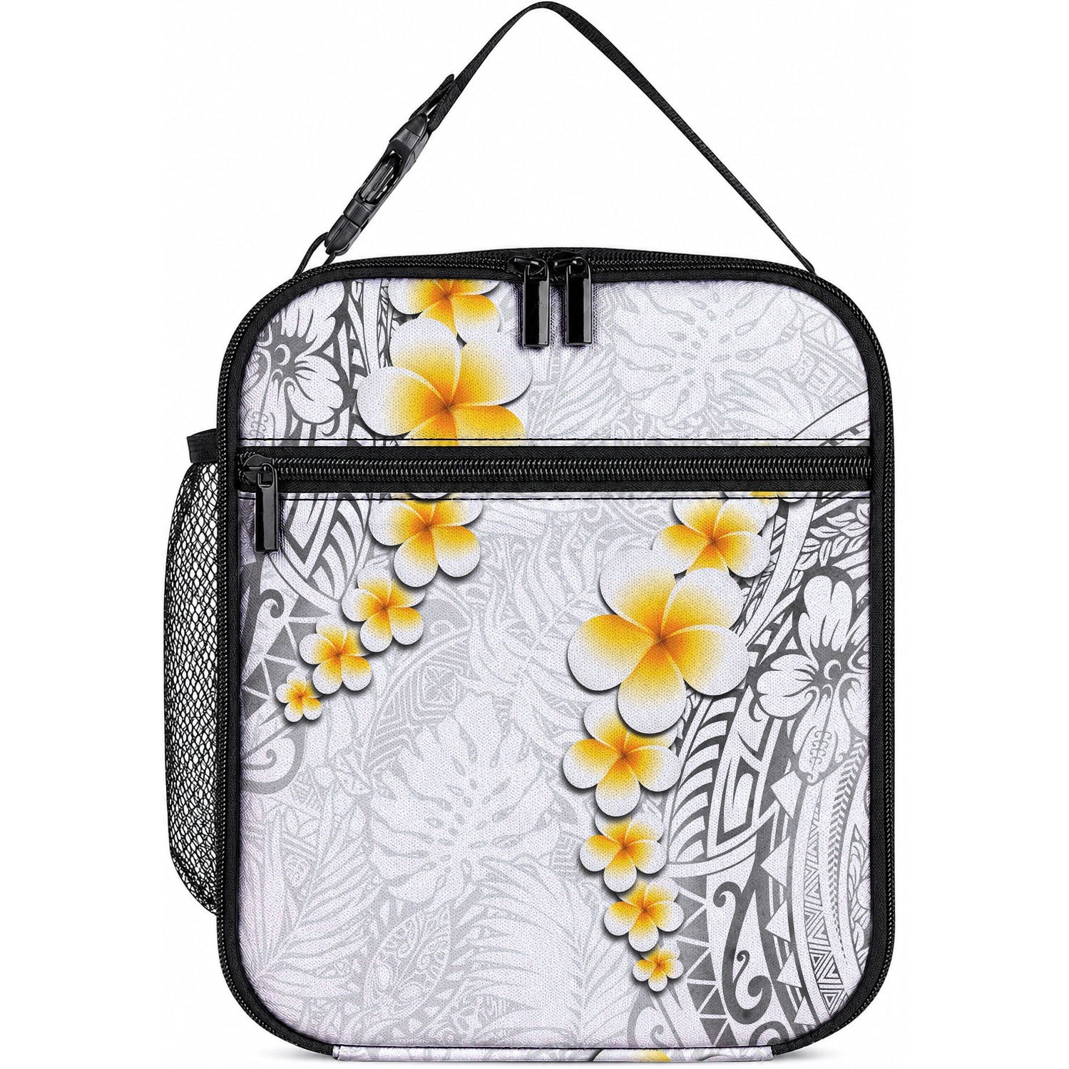 White Tropical Plumeria With Galaxy Polynesian Art Lunch Bag LT14 10.2 × 8.3 × 4.3 inch White - Polynesian Pride