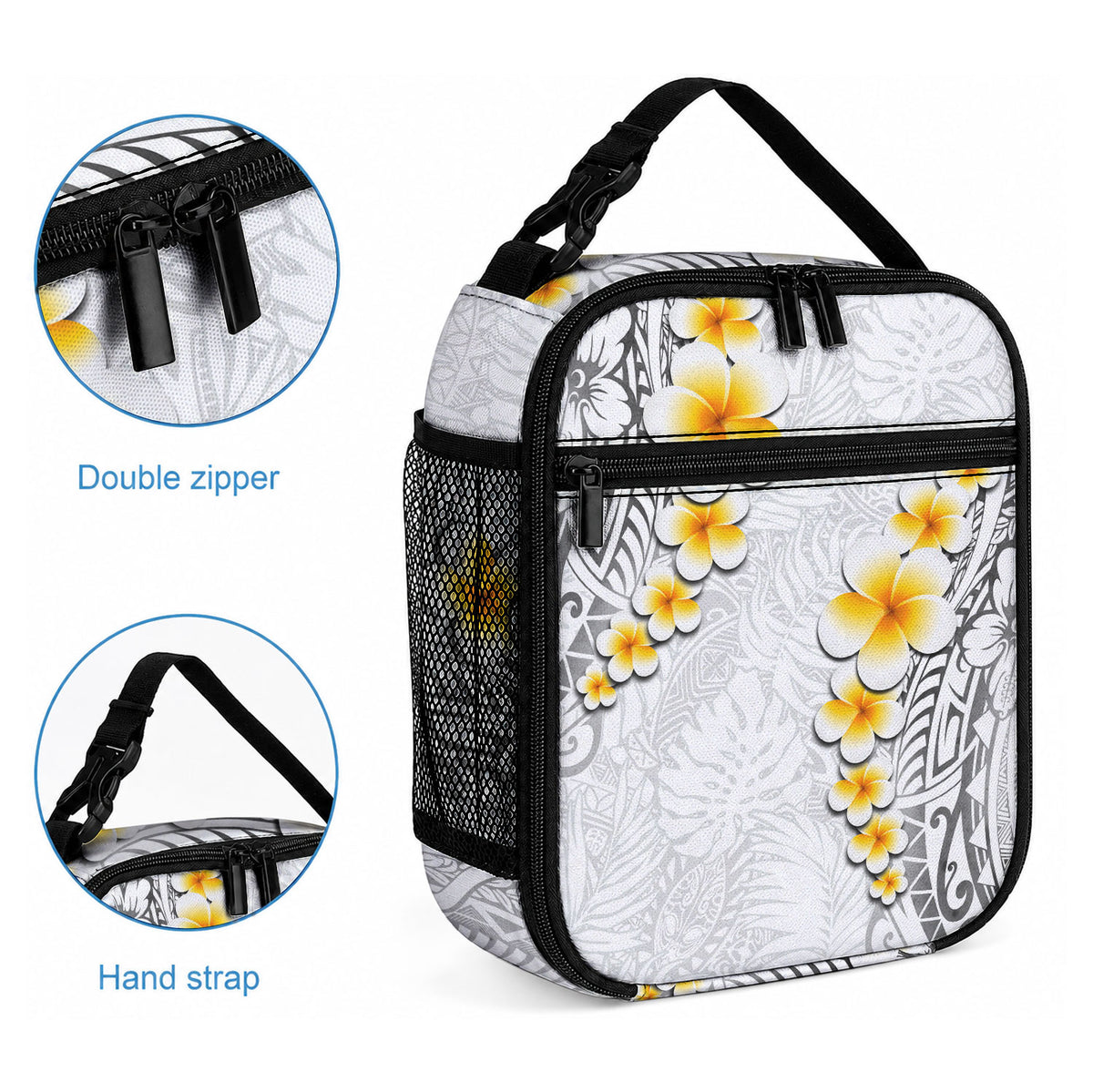 White Tropical Plumeria With Galaxy Polynesian Art Lunch Bag