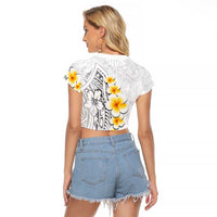 White Tropical Plumeria With Galaxy Polynesian Art Raglan Cropped T Shirt