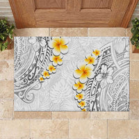 White Tropical Plumeria With Galaxy Polynesian Art Rubber Doormat