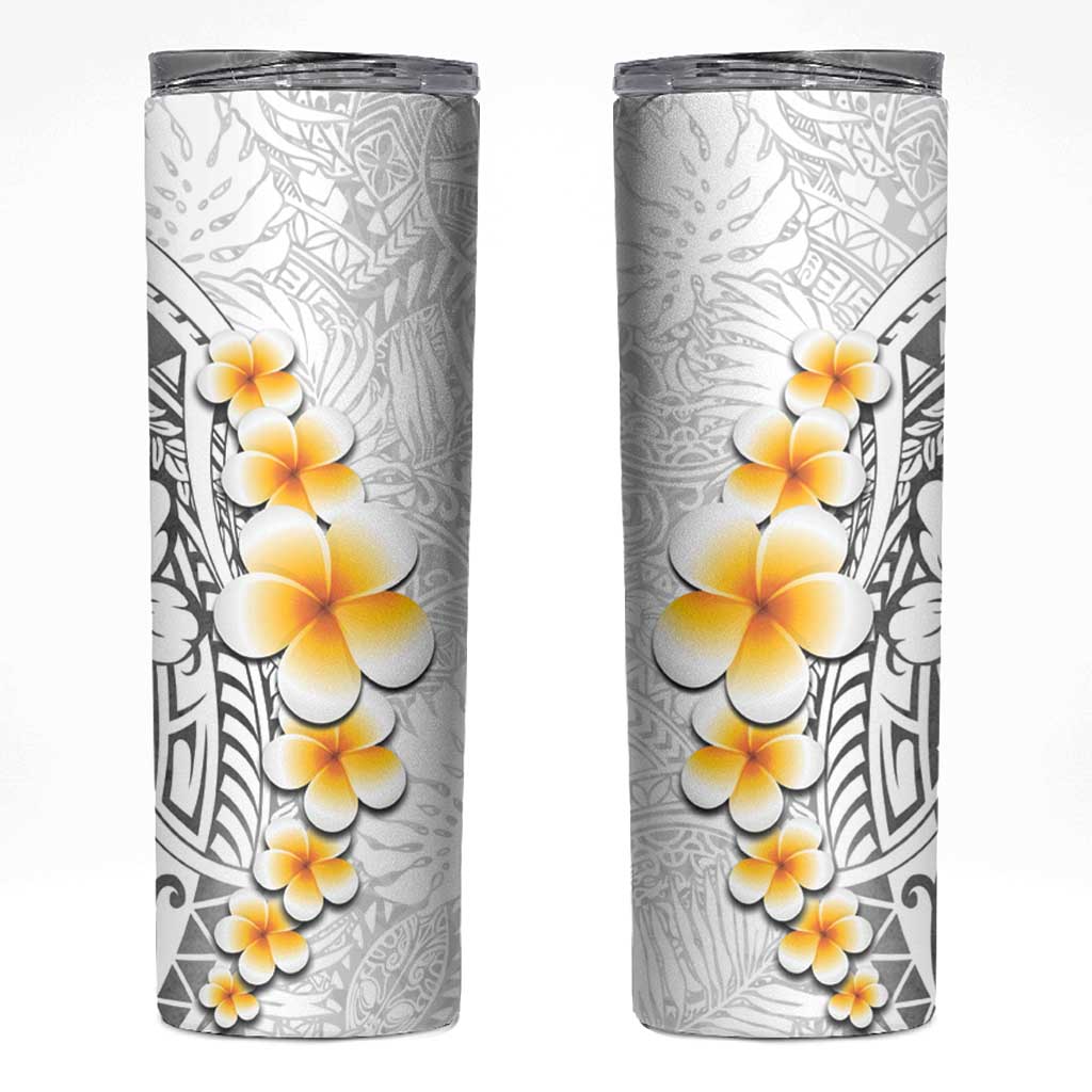 White Tropical Plumeria With Galaxy Polynesian Art Skinny Tumbler LT14 White - Polynesian Pride