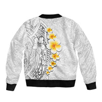 White Tropical Plumeria With Galaxy Polynesian Art Sleeve Zip Bomber Jacket
