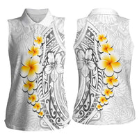 White Tropical Plumeria With Galaxy Polynesian Art Women Sleeveless Polo Shirt
