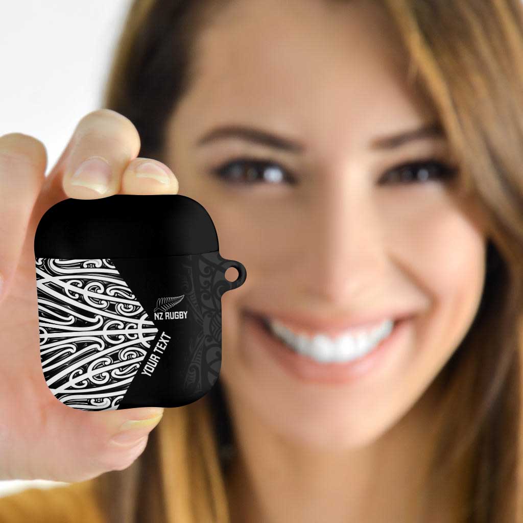 New Zealand Silver Fern Rugby Custom AirPods Case Maori Koru Go Black Fern - Polynesian Pride