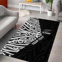 New Zealand Silver Fern Rugby Custom Area Rug Maori Koru Go Black Fern LT14 - Polynesian Pride