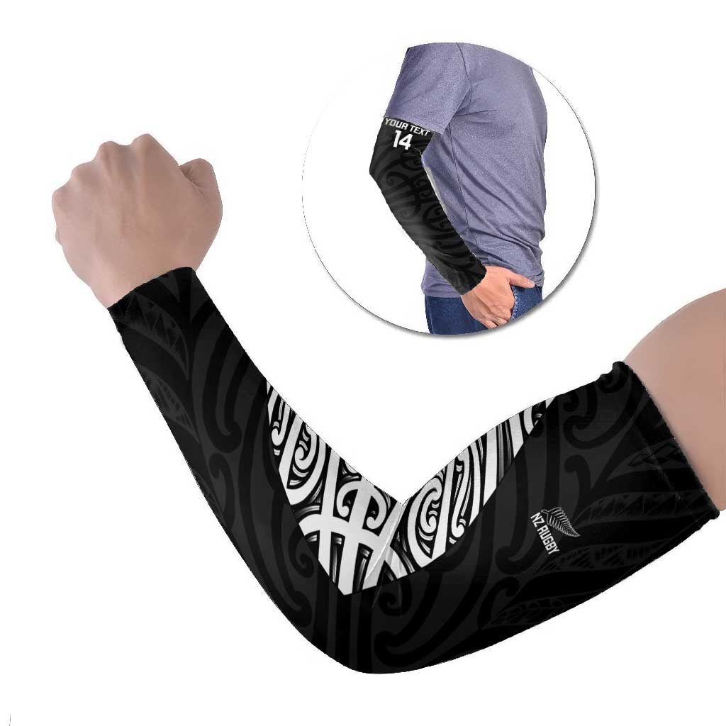New Zealand Silver Fern Rugby Custom Arm Sleeves Maori Koru Go Black Fern - Polynesian Pride