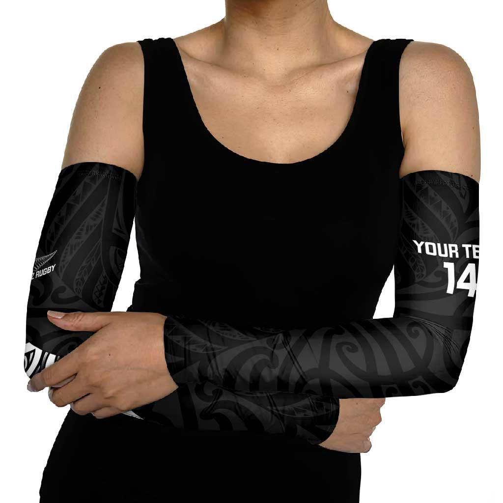 New Zealand Silver Fern Rugby Custom Arm Sleeves Maori Koru Go Black Fern - Polynesian Pride