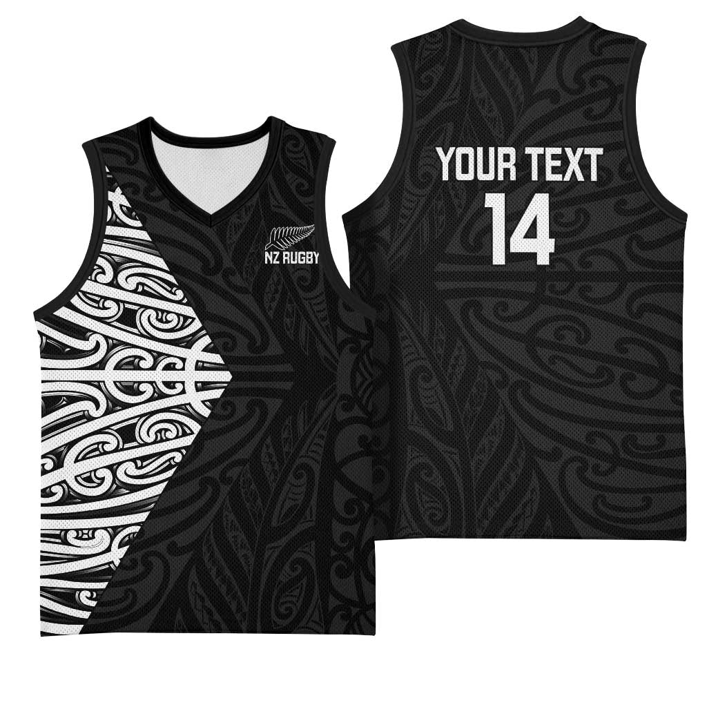 New Zealand Silver Fern Rugby Custom Basketball Jersey Maori Koru Go Black Fern - Polynesian Pride