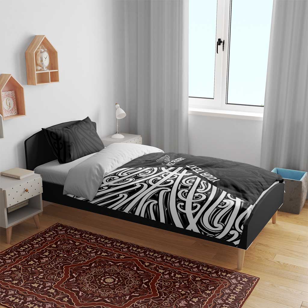 New Zealand Silver Fern Rugby Custom Bedding Set Maori Koru Go Black Fern - Polynesian Pride