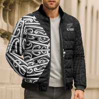 New Zealand Silver Fern Rugby Custom Bomber Puffer Jacket Maori Koru Go Black Fern - Polynesian Pride