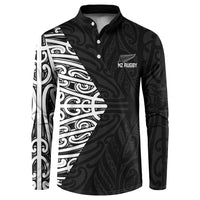 New Zealand Silver Fern Rugby Custom Button Sweatshirt Maori Koru Go Black Fern - Polynesian Pride