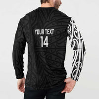 New Zealand Silver Fern Rugby Custom Button Sweatshirt Maori Koru Go Black Fern - Polynesian Pride