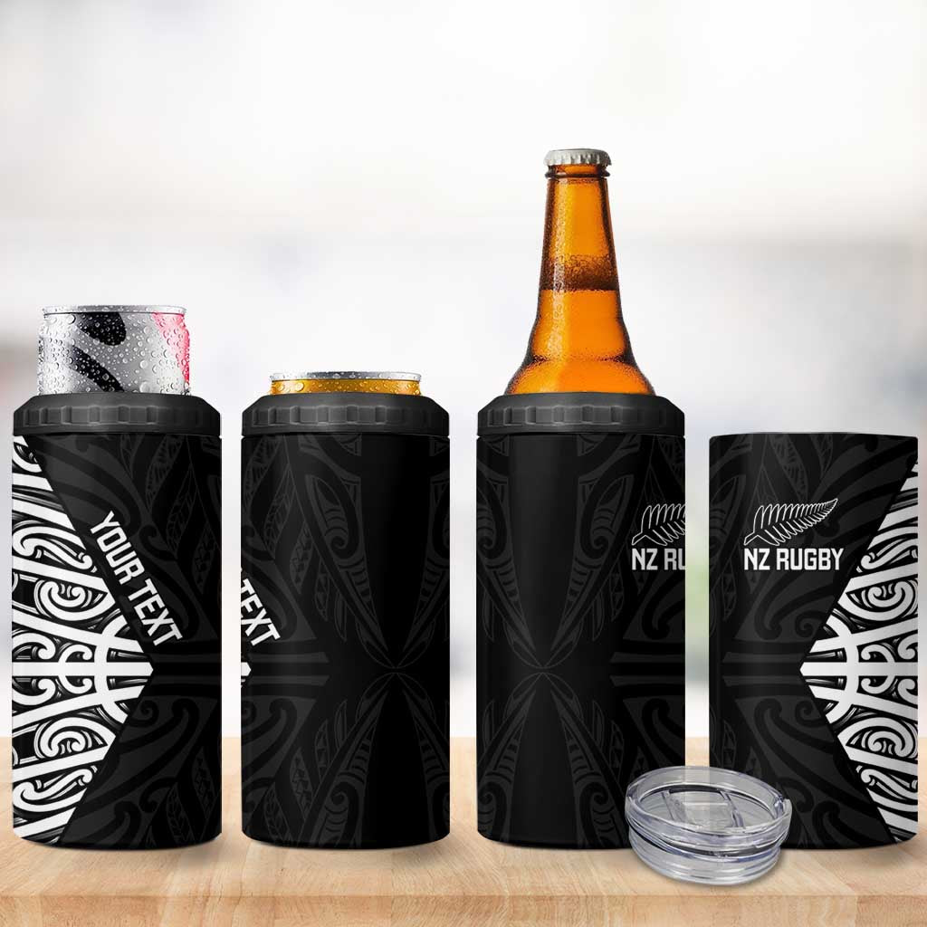 New Zealand Silver Fern Rugby Custom 4 in 1 Can Cooler Tumbler Maori Koru Go Black Fern LT14 - Polynesian Pride