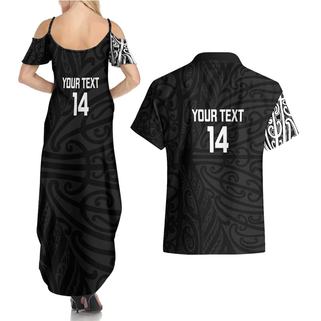 New Zealand Silver Fern Rugby Custom Couples Matching Summer Maxi Dress and Hawaiian Shirt Maori Koru Go Black Fern - Polynesian Pride