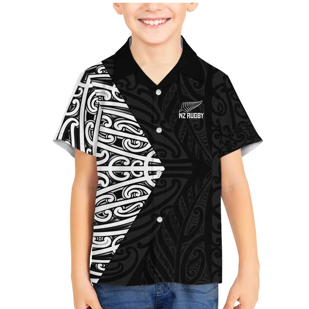 New Zealand Silver Fern Rugby Custom Family Matching Mermaid Dress and Hawaiian Shirt Maori Koru Go Black Fern LT14 Son's Shirt Black - Polynesian Pride