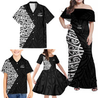 New Zealand Silver Fern Rugby Custom Family Matching Off Shoulder Maxi Dress and Hawaiian Shirt Maori Koru Go Black Fern LT14 - Polynesian Pride