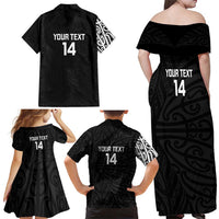 New Zealand Silver Fern Rugby Custom Family Matching Off Shoulder Maxi Dress and Hawaiian Shirt Maori Koru Go Black Fern LT14 - Polynesian Pride
